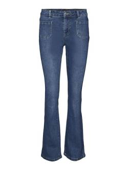 Vero Moda Women's VMPEACHY MR Flared Pocket Jeans GU3174 Hose, Medium Blue Denim, 28W / 32L von VERO MODA