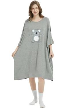 VERTAST Damen Oversize Nachthemd Sommer Bambus Kühlendes Schlafshirt Somme Nachtwäsche Frauen Nachtkleid one-Size, Koala/Grau von VERTAST