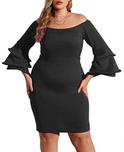 VERWIN Bodycon-Kleid in Übergröße, langärmelig, schulterfrei, Ballkleid für Damen, dehnbares Cocktailkleid, Schwarz, XX-Large Plus von VERWIN