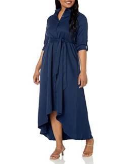 VERWIN Damen-Maxikleid, langaermelig, locker, elegant, Knopfleiste, Hemd, langes Kleid mit Taschen und Guertel Blau XL von VERWIN