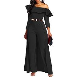 VERWIN Damen-Overall, Patchwork-Overlay, verziert, einfarbig, hohe Taille, Schwarze Rüschen, 38 von VERWIN