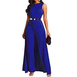 VERWIN Damen-Overall, Patchwork-Overlay, verziert, einfarbig, hohe Taille, ärmellos, Blau, XX-Large von VERWIN