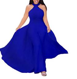 VERWIN Damen-Overall, Patchwork-Overlay, verziert, einfarbig, hohe Taille, kalte Schulter, Blau, Large von VERWIN