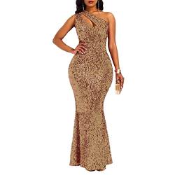 VERWIN Pailletten Mode ärmellose schräge Kragen Meerjungfrau Frauen Maxikleid Bodycon Kleid Partykleid, CAMEL, X-Groß von VERWIN