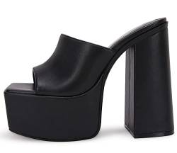 Damen Plateau Chunky Block Heels Sexy Open Toe High Heel Sandalen, schwarz, 41 EU von VETASTE