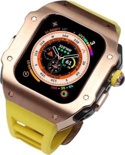 VEVEL Edelstahl-Uhrengehäuse, fluororiertes Gummiband, Mod-Kit, für Apple Watch Serie Ultra 2, 49 mm Ersatz, stoßfester Metallrahmen, Uhrengehäuse, Uhrenarmband, Schließe Zubehör, 49 mm, Achat von VEVEL