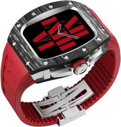 VEVEL Luxuriöses Kohlefaser-Uhrengehäuse, Fluorkautschuk-Armband, für Apple Watch 45 mm, 44 mm, Herren-Metalllünette, Gummiband, Mod-Kit, für iWatch 8, 7, 6, 5, 4 SE, Ersatzuhr, 45 mm, Achat von VEVEL