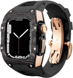 VEVEL Premium-Karbonfaser-Uhrengehäuse + Fluorkautschuk-Armband, Modifikationsset, für Apple Watch 8, 7, 6, 5, 4, SE, 44 mm, 45 mm, Herren-Uhrengehäuse, Metallkrone, Zubehör, 44mm, Achat von VEVEL