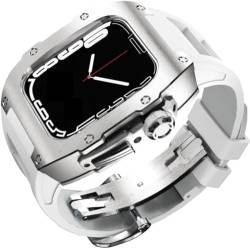 VEVEL Uhrengehäuse aus Edelstahl, fluoriertes Gummiband, für Apple Watch Serie 8, 7, 6, 5, 4, SE, 44 mm, 45 mm, Ersatzzubehör, für Damen und Herren im RM-Stil, 45 mm, Achat von VEVEL