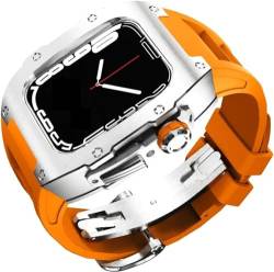 VEVEL Uhrengehäuse aus Edelstahl, fluoriertes Gummiband, für Apple Watch Serie 8, 7, 6, 5, 4, SE, 44 mm, 45 mm, Ersatzzubehör, für Damen und Herren im RM-Stil, 45 mm, Achat von VEVEL