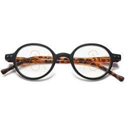 VEVESMUNDO Anti blaulicht Bifokal Lesebrillen Multifocal Damen Herren Federscharnier Retro Runde Nerd Vintage Progressive Lesehilfe Sehhilfe mit Stärke(Schwarz&Leopard Lesebrille, 1.5) von VEVESMUNDO