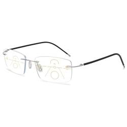 VEVESMUNDO Blaulichtfilter Gleitsichtbrille Lesebrille Randlos Titan Metall Ultraleicht Multifocus Progressive Anti Blaulicht Sehhilfe Lesehilfe Brillen für Herren Damen (1 Stück Silber, 2.5) von VEVESMUNDO