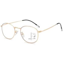 VEVESMUNDO Blaulichtfilter Lesebrille Gleitsichtbrille Multifokale Progressive Metall Anti Blaulicht Herren Damen Lesehilfen Sehhilfe Brillen mit Stärke (1 Stück Gold Gleitsichtlesebrille, 1.0) von VEVESMUNDO