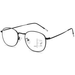 VEVESMUNDO Blaulichtfilter Lesebrille Gleitsichtbrille Multifokale Progressive Metall Anti Blaulicht Herren Damen Lesehilfen Sehhilfe Brillen mit Stärke (1 Stück Schwarz Gleitsichtlesebrille, 1.0) von VEVESMUNDO
