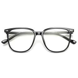 VEVESMUNDO Damen Blaulichtfilter Brillen Ohne Sehstärke Groß Rechteckig Brillenfassungen (Hell Schwarz) von VEVESMUNDO