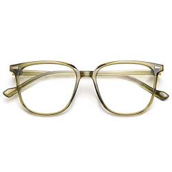 VEVESMUNDO Damen Blaulichtfilter Brillen Ohne Sehstärke Groß Rechteckig Brillenfassungen (Senfgrün) von VEVESMUNDO