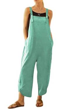 VEVESMUNDO Damen Latzhose Sommer Baggy Baumwolle Lang Elegant Retro Loose Breite Beine Jumpsuit Playsuit Overall Dungarees Hosen mit Taschen 34 36 38 40 42 44 46 48 50 von VEVESMUNDO