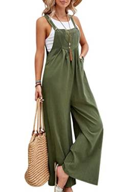 VEVESMUNDO Damen Sommer Latzhose Baumwolle Baggy Jumpsuit Overall Lang Hosen Dungarees Ärmellos Trägerhose Playsuit mit Taschen 34 36 38 40 42 44 (Armeegrün,M) von VEVESMUNDO