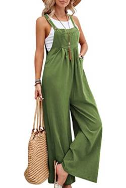 VEVESMUNDO Damen Sommer Latzhose Baumwolle Baggy Jumpsuit Overall Lang Hosen Dungarees Ärmellos Trägerhose Playsuit mit Taschen 34 36 38 40 42 44 (Grasgrün,3XL) von VEVESMUNDO