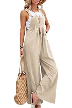 VEVESMUNDO Damen Sommer Latzhose Baumwolle Baggy Jumpsuit Overall Lang Hosen Dungarees Ärmellos Trägerhose Playsuit mit Taschen 34 36 38 40 42 44 (Khaki,S) von VEVESMUNDO