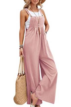 VEVESMUNDO Damen Sommer Latzhose Baumwolle Baggy Jumpsuit Overall Lang Hosen Dungarees Ärmellos Trägerhose Playsuit mit Taschen 34 36 38 40 42 44 (Rosa,XL) von VEVESMUNDO