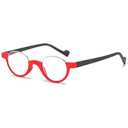 VEVESMUNDO Halbrand Lesebrille Herren Damen Halbmond Federscharnier Klassische Retro Runde Schmal Klar Arbeitsplatzbrille Lesehilfe Sehhilfe Halbbrillen mit sehstärke (1 Stück Rot, 3.0) von VEVESMUNDO