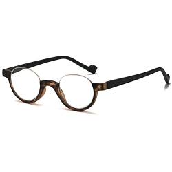 VEVESMUNDO Halbrand Lesebrille Herren Damen Halbmond Federscharnier Klassische Retro Runde Schmal Klar Arbeitsplatzbrille Lesehilfe Sehhilfe Halbbrillen mit sehstärke (Schildkröte, 1.0) von VEVESMUNDO