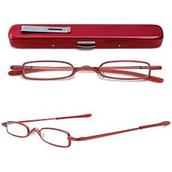 VEVESMUNDO Lesebrille Metall Klassische Scharnier Schmal Stil Brille Lesehilfe Augenoptik Vollrandbrille Mit Etui (1 Stück Rot Lesebrille, 2.0) von VEVESMUNDO