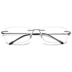 VEVESMUNDO Lesebrille Randlos Blaulichtfilter Titan Leicht Flexibel Modern Rahmenlos Lesehilfe Sehhilfe (1 Stück Grau, 2.0) von VEVESMUNDO