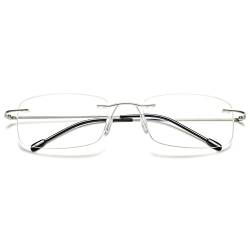 VEVESMUNDO Lesebrille Randlos Blaulichtfilter Titan Leicht Flexibel Modern Rahmenlos Lesehilfe Sehhilfe (1 Stück Silber, 1.0) von VEVESMUNDO