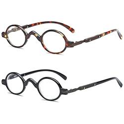 VEVESMUNDO Lesebrillen Herren Damen Retro Runde Klassische Vollrandbrille Arbeitsplatzbrille Vintage Klar Lesehilfe Sehhilfe Brillen mit Sehstärke (2 Stück Lesebrillen(Schwarz+Schildpatt), 3.0) von VEVESMUNDO