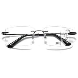 VEVESMUNDO Multifokale Gleitsichtbrille Lesebrille Herren Damen Metall Randlos Progressive Blaulichtfilter Sehhilfe Lesehilfe +1.0,+1.5,+2.0,+2.5,+3.0,+3.5,+4.0 (1 Stück Schwarz, 3.5) von VEVESMUNDO