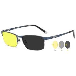 VEVESMUNDO Nachtsichtbrille Selbsttönende Getönte Metall Rechteckig Sonnenbrille Nachtfahrbrille Autofahrbrille für Autofahrer Herren (Blau) von VEVESMUNDO