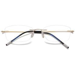 VEVESMUNDO Randlos Titan Lesebrille Anti Blaulicht Ultraleicht Metall Blaulichtfilter Sehhilfe Lesehilfe Brillen Ohne Rahmen für Herren Damen (1 Stück Gold, 1.5) von VEVESMUNDO