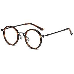 VEVESMUNDO Runde Lesebrillen Blaulichtfilter Retro Vintage Metall Nerdbrille Herren Damen Lesehilfe Sehhilfe (1 Stück Leopard Blaulichtfilter Brille, 0) von VEVESMUNDO