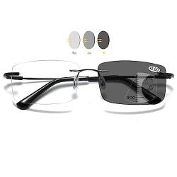 VEVESMUNDO Selbsttönende Gleitsicht Lesebrille Sonnenlesebrille Herren Damen Blaulichtfilter Photochrome Gleitsichtbrille Sehhilfe Lesehilfe mit Sonnenschutz (1 Stück Schwarz, 2.0) von VEVESMUNDO