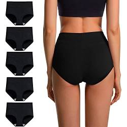 VEVESMUNDO Unterhosen Damen Baumwolle Atmungsaktive Hohe Taille Bauchweg Unterwäsche Slips Pantys Hipster 5er Pack (Schwarz-5er Pack, 3XL) von VEVESMUNDO