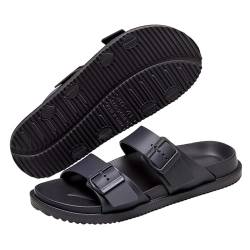 VEXTIO Pantoletten Damen Mit Schnallen Riemen weich Fußbett Verstellbar Sandalen Herren Sommer Hausschuhe Schlappen Buckle Breit Badeschuhe Weich Fest Sohle Schuhe Grau Gr. 37-38 von VEXITO