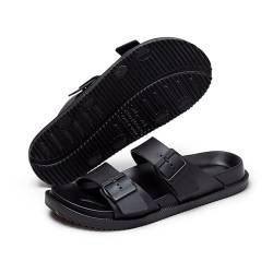 VEXTIO Pantoletten Damen Mit Schnallen Riemen weich Fußbett Verstellbar Sandalen Herren Sommer Hausschuhe Schlappen Buckle Breit Badeschuhe Weich Fest Sohle Schuhe Schwarz Gr. 37-38 von VEXITO