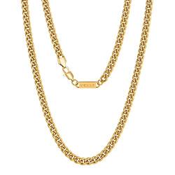 VEXXS 3/4/6mm Herren Panzerkette, 18K Gold beschichtet Cuban Halskette, Miami Kubanische Gliederkette Herren Kette Hip Hop Nickelfrei für Männer (Golden-3mm, 46.00) von VEXXS