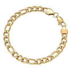 VEXXS 6/8mm Herren Armband Klassische Figaro Kette (Golden-6mm, 20.32) von VEXXS