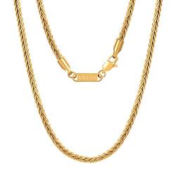 VEXXS Herren Foxtail Kette Halskette 3mm, 18K Gold beschichtet Edelstahl Goldkette für Herren Damen Mädchen Männer Jungen, Schmuck Geschenk,45-65cm von VEXXS