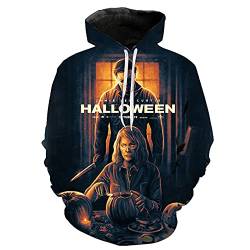 VEZ Kapuzenpullover 3D Doodle Horror Film Halloween Michael Myers Hatshirt Männer/Frauen Sweatshirt Herbst Langarm Pullover Lose Top Cosplay von VEZ