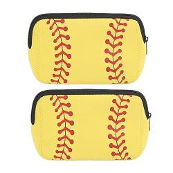 2-teilige Make-up-Tasche mit Baseball-Aufdruck, Baseball-Tasche, Baseball-Kosmetiktasche, Baseball-Kosmetiktasche, Neopren, Wasserdichter Reißverschluss, Kompakte Make-up-Tasche, von VGEBY