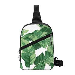 Aniaml Camouflage Grün Sling Bag Faltbarer Crossbody Rucksack Brustrucksack für Männer Frauen Verstellbare Linke und Rechte Schulter Sport Casual Daypack, Süße grüne Palmenblätter., Einheitsgröße von VGFJHNDF