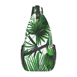 Banane Erdbeere Ananas Sling Bag Reise Crossbody Rucksack Brusttasche für Männer Frauen, verstellbare linke und rechte Schultern, Wandern, Casual Daypack, Palmenblatt, Einheitsgröße von VGFJHNDF