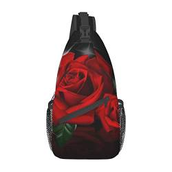 Beach Wave Sunset Sling Bag Travel Crossbody Rucksack Chest Pack für Männer Frauen, verstellbare linke und rechte Schultern, Wandern, Casual Daypack, Rote Rosen, Einheitsgröße von VGFJHNDF