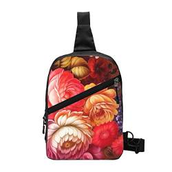 Bee and Golden Star Sling Bag Faltbarer Crossbody Rucksack Brustrucksack für Männer Frauen, Verstellbare linke und rechte Schulter Sport Casual Daypack, Rote schöne Blume, Einheitsgröße von VGFJHNDF