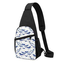 Bier-Schultertasche, Crossbody-Rucksack, Brusttasche für Männer und Frauen, verstellbare linke und rechte Schulter, Wandern, lässiger Tagesrucksack, Kleiner Blauwal zum Schwimmen, Einheitsgröße von VGFJHNDF