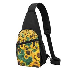 Bier-Schultertasche, Crossbody-Rucksack, Brusttasche für Männer und Frauen, verstellbare linke und rechte Schulter, Wandern, lässiger Tagesrucksack, Viele schöne Sonnenblumen, Einheitsgröße von VGFJHNDF